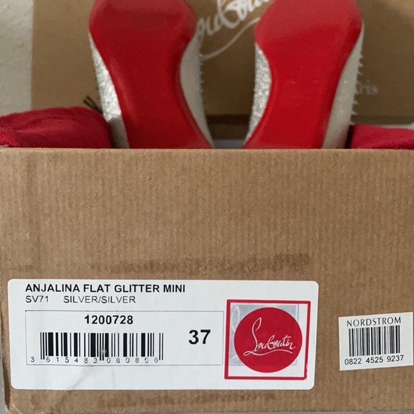 Christian Louboutin new 37,ANJALINA FLAT GLITTER MINI SV71 SILVER,serial#1200727 - Picture 6 of 14
